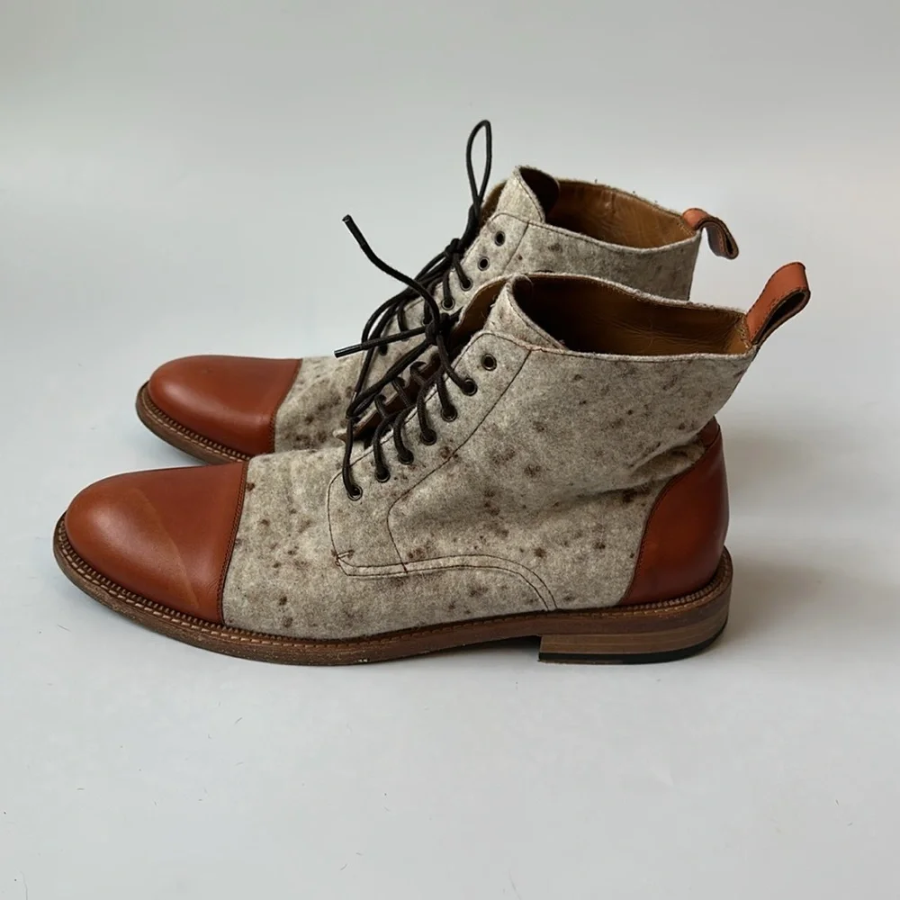 Taft Two-Tone Brown and Cream Wool Cap-Toe Boots